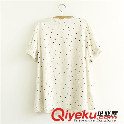 夏季新款棉麻五角星星短袖襯衫襯衣原始圖片2