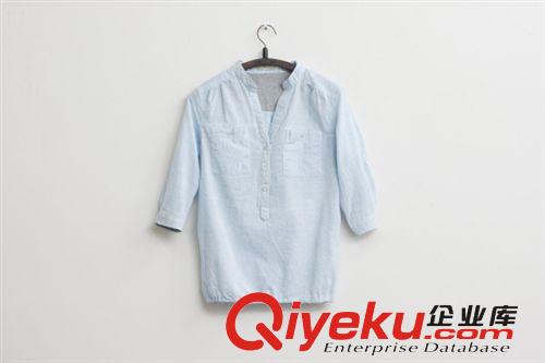 夏季新款立領襯衫襯衣百搭文藝清新原始圖片2