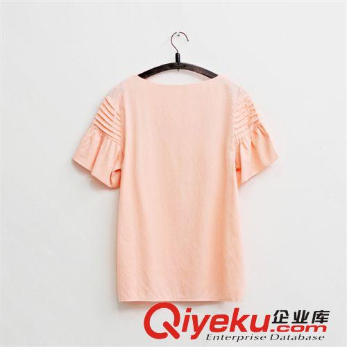 夏季新款短袖荷葉邊拼色襯衫襯衣 橘色白色原始圖片2