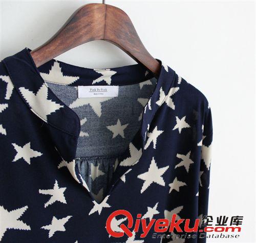 2014春裝新款外貿(mào)原單星星五角星長袖連衣裙藏青色原始圖片2