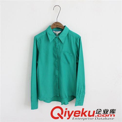 2014春裝新款外貿(mào)出口原單長(zhǎng)袖翻領(lǐng)雪紡襯衫襯衣寶藍(lán)白色奶白