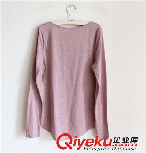 批發(fā) 韓版花邊水洗竹節(jié)棉長(zhǎng)袖打底T恤奶白紫色