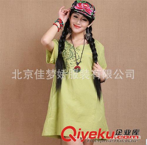 阿一服飾2014年新品民族風(fēng)棉麻百搭印花U領(lǐng)短袖襯衫原始圖片3