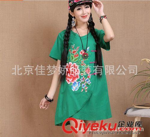阿一服飾民族風女夏裝 圓領盤扣純棉刺繡拼接短袖襯衫原始圖片2