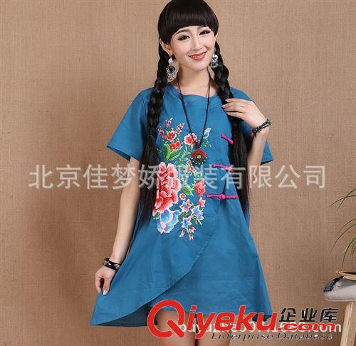 阿一服飾民族風女夏裝 圓領盤扣純棉刺繡拼接短袖襯衫原始圖片3