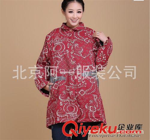冬季新品 民族風女裝外套 立領拼接長款棉衣棉服