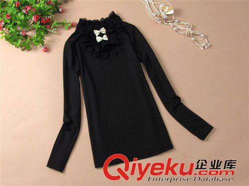 比伊莉品質女裝2013新款 韓版蝴蝶結淑女長袖緊身蕾絲高領打底衫原始圖片3