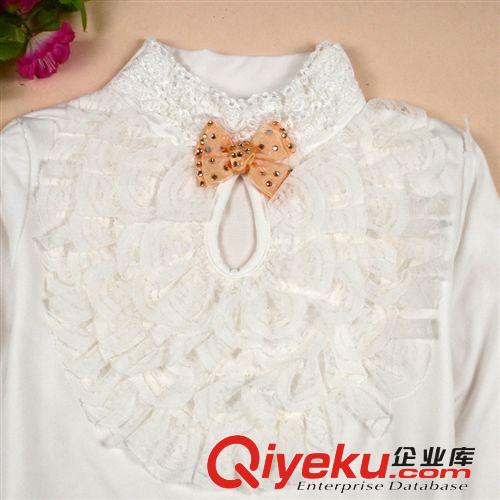 比伊莉新品韓版女春裝立體裝飾長袖蝴蝶結打底衫高領蕾絲修身襯衫原始圖片2