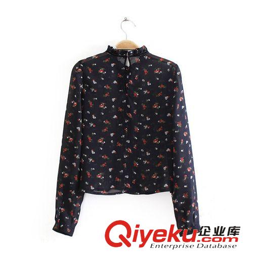 2013官網(wǎng)套頭印花雪紡襯衫荷葉邊領長袖襯衣襯衫透視衫1123272原始圖片3