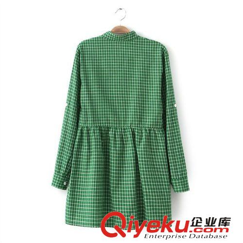 2014春季新款連衣裙批發女式長袖棉麻短連衣裙翻領收腰短裙2128-4原始圖片2