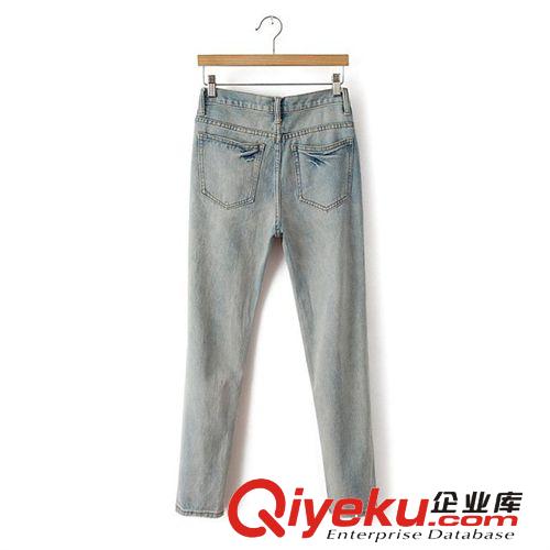2014夏季新款牛仔褲批發(fā)女式手工磨破水洗全棉牛仔長褲4122-96原始圖片2