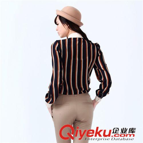 2014爆款襯衫女長袖韓版條紋襯衫批發女式襯衣工廠直銷批發原始圖片2