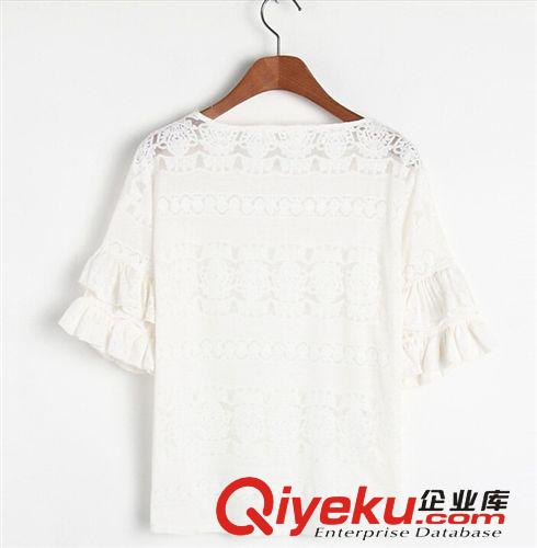 夏季新款 批發(fā)直銷 韓版刺繡荷葉邊喇叭袖蕾絲衫原始圖片3