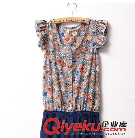 夏季女裝新款 韓版甜美小飛袖碎花收腰插袋短褲連體褲 連衣褲原始圖片2