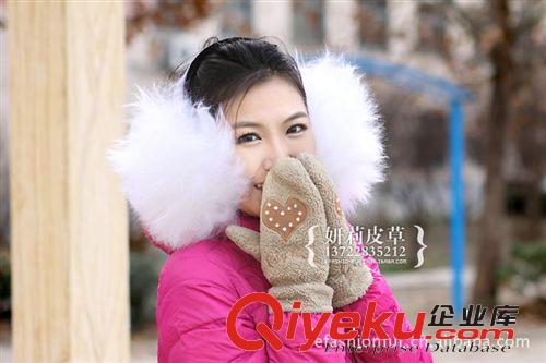 耳罩批發(fā)【妍莉皮草】優(yōu)質(zhì)澳洲羊毛 超大仿狐貍毛 冬季保暖毛耳罩