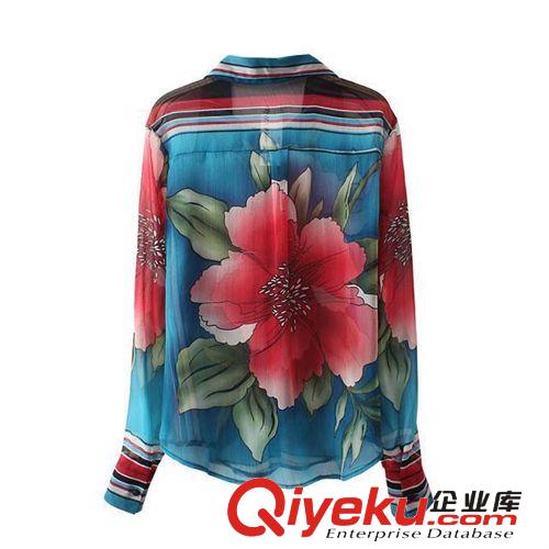 2014秋季新款 紅色大花朵定位印花 女式長袖襯衫4524原始圖片3