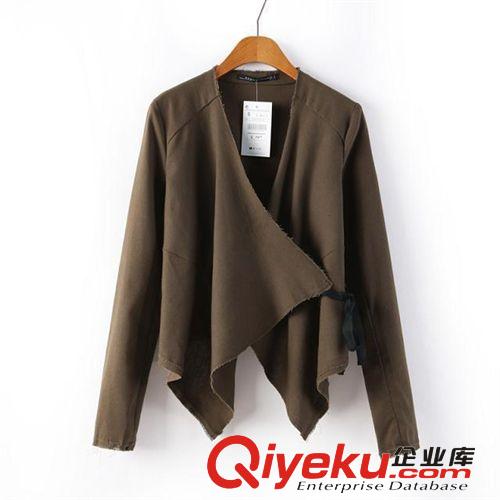 2014秋季新款時(shí)尚女裝麻質(zhì)面料不規(guī)則個(gè)性小西服系帶開衫4280原始圖片2