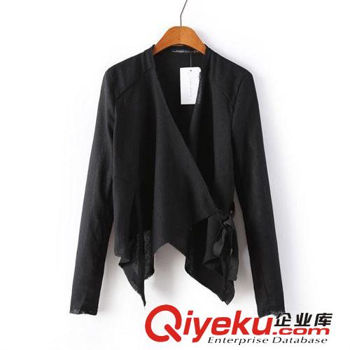 2014秋季新款時(shí)尚女裝麻質(zhì)面料不規(guī)則個(gè)性小西服系帶開衫4280原始圖片3