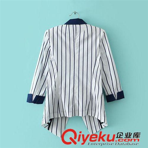 2014秋季新款 VM同款撞色領(lǐng)豎條紋修身女式小西裝西服外套4148原始圖片3