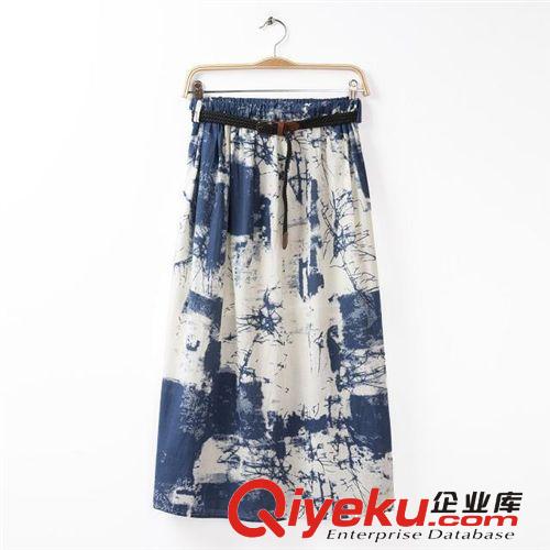 2014新款 歐美風 修身蕾絲鏤空上衣+水墨印花半身裙 套裝原始圖片3