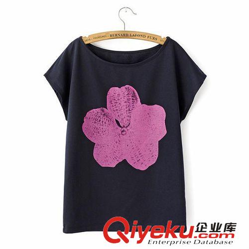 2014夏季新款 大花朵女式休閑短袖純色T恤衫4281原始圖片3
