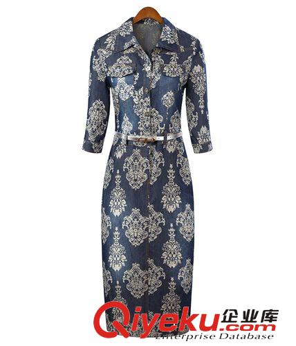 14新款現(xiàn)貨高腰提花中袖修身包臀牛仔連衣裙長裙pp-3594原始圖片2