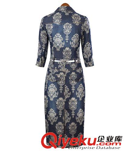 14新款現(xiàn)貨高腰提花中袖修身包臀牛仔連衣裙長裙pp-3594原始圖片3