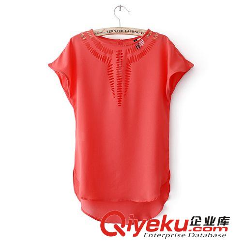 2014春夏新款歐美風時尚百搭前身雕花鏤空蝙蝠雪紡衫襯衫x8-2原始圖片3