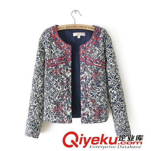 2014新款歐美女裝街頭復古青花瓷繡花大碼小棉衣女秋冬外套女100原始圖片2