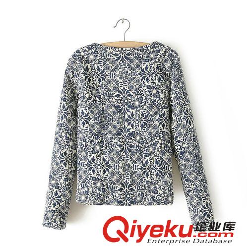 2014新款歐美女裝街頭復古青花瓷繡花大碼小棉衣女秋冬外套女100原始圖片3