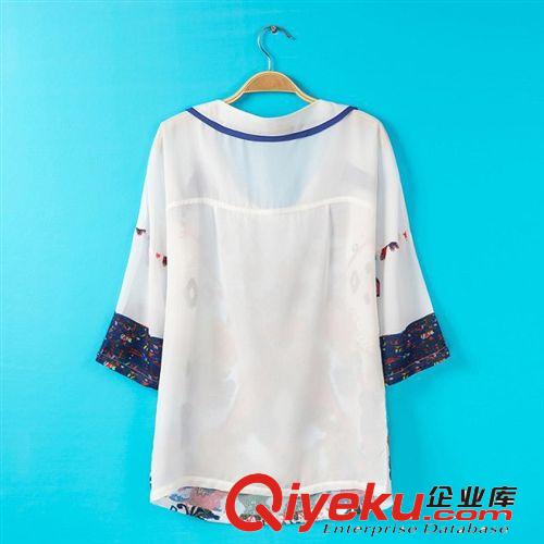 14夏季新款 歐美風(fēng)大碼女裝 寬松休閑印花拼接女T恤qq-3169原始圖片2