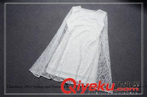 歐洲站女裝2014新款  明星同款白色拼接蕾絲大披風連衣裙gc2554原始圖片2