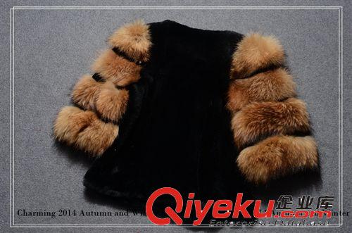 2014歐洲站dp女裝 獺兔毛拼接貉子毛七分袖皮草外套 gc2692原始圖片3