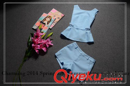 歐洲站2014秋季新款南山服裝蝴蝶扎花上衣簡(jiǎn)約短褲名媛套裝gc2400原始圖片2