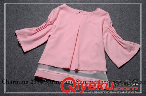 歐洲站dp2014 粉色寬松上衣 背心 白色蕾絲小腳褲三件套gc2388原始圖片2