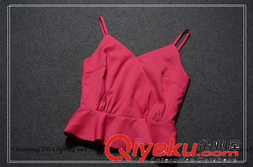 歐洲站dp新款女裝 箐箐同款玫紅色吊帶背心九分褲套裝gc2636