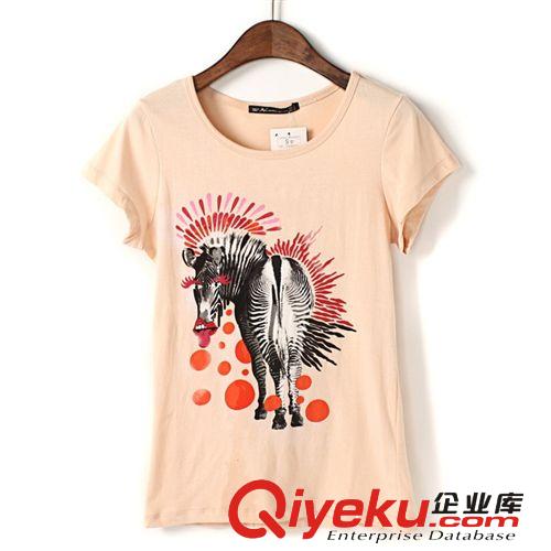 G198春裝新款歐美短袖圓領(lǐng)閃亮斑馬圖案女式T恤原始圖片2