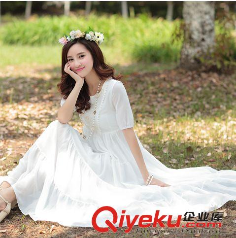 實(shí)拍 2014甜美女裝連衣裙 新款夏季修身短袖圓領(lǐng)超大擺雪紡長(zhǎng)裙原始圖片2
