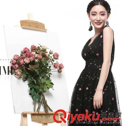 2014外貿(mào)女裝連衣裙 精致網(wǎng)紗黑白兩色 V領(lǐng)收腰大擺長(zhǎng)裙禮服裙原始圖片3