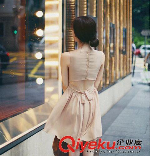 廠價(jià)直銷 夏新款 韓版氣質(zhì)女神韓版露背無袖綁帶雪紡連衣裙背心裙原始圖片3