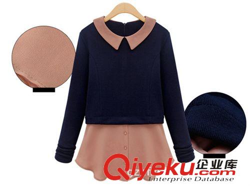 14春季新款歐美風(fēng)時(shí)尚大愛(ài)拼接假兩件套翻領(lǐng)長(zhǎng)袖T恤女式襯衫襯衣原始圖片2