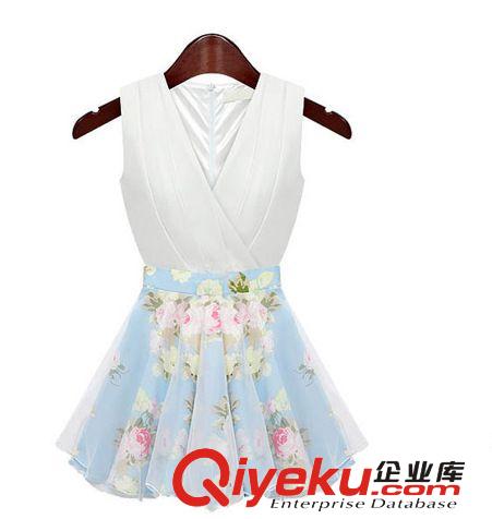2014夏裝新款歐美修身碎花無(wú)袖蕾絲網(wǎng)紗花邊拼接雪紡連衣裙女原始圖片2