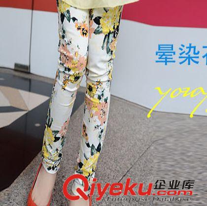 2013春夏新款 夏威夷暈染花朵彈力修身款百搭打底褲 長(zhǎng)褲鉛筆褲女