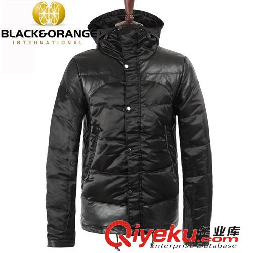 新款黑色中長(zhǎng)款男式皮衣zp高領(lǐng)連帽歐美羽絨皮衣男式外套批發(fā)原始圖片2