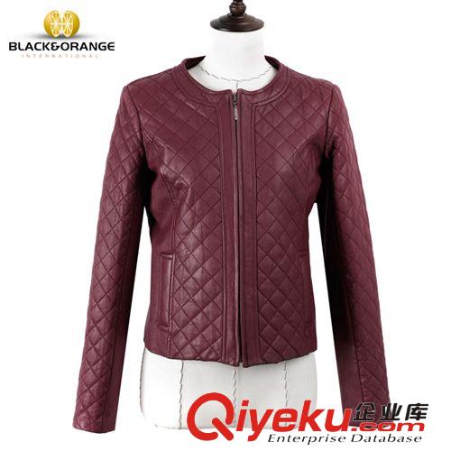 韓版女士zp皮衣短款外套 原廠直銷 黑橙精品 高貴商務(wù)皮裝套裝原始圖片2
