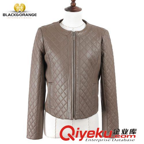 韓版女士zp皮衣短款外套 原廠直銷 黑橙精品 高貴商務(wù)皮裝套裝原始圖片3