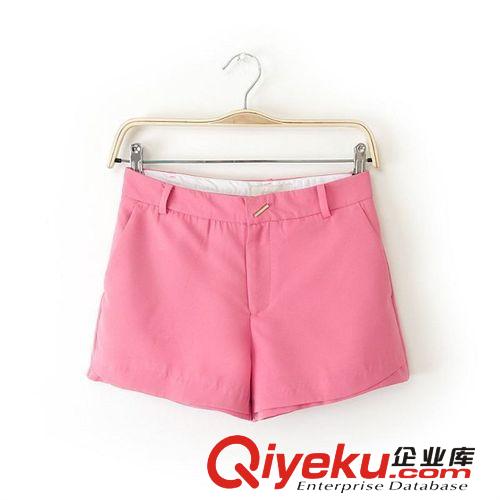 蘇顏2014韓版夏裝精品簡約純色直筒中腰休閑短褲女裝批發原始圖片3