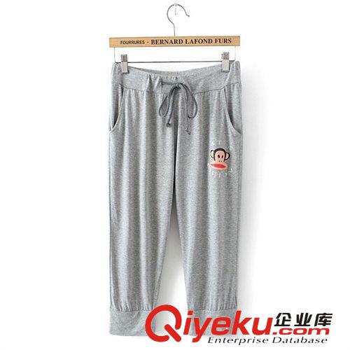 蘇顏2014歐美時(shí)尚夏季精品可愛猴子印花糖果色女裝品牌中褲批發(fā)