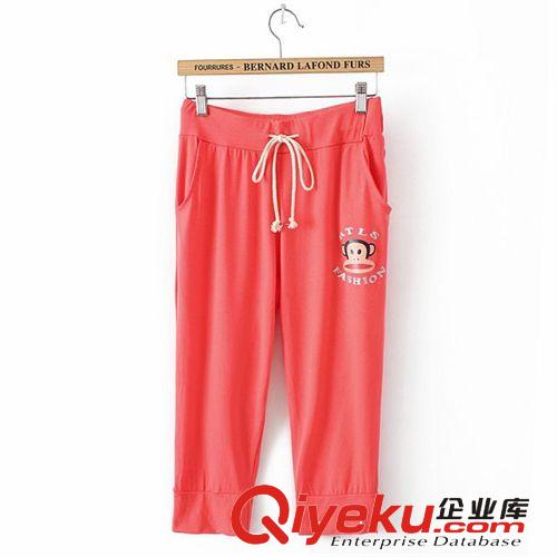 蘇顏2014歐美時(shí)尚夏季精品可愛猴子印花糖果色女裝品牌中褲批發(fā)