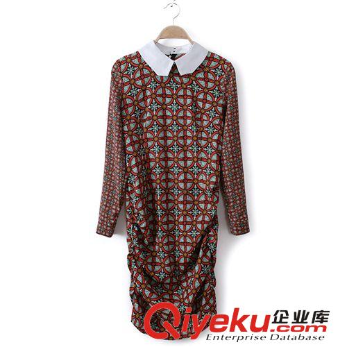 蘇顏-2014春季新款 孫儷明星同款復(fù)古印花娃娃領(lǐng)長(zhǎng)袖雪紡連衣裙原始圖片2